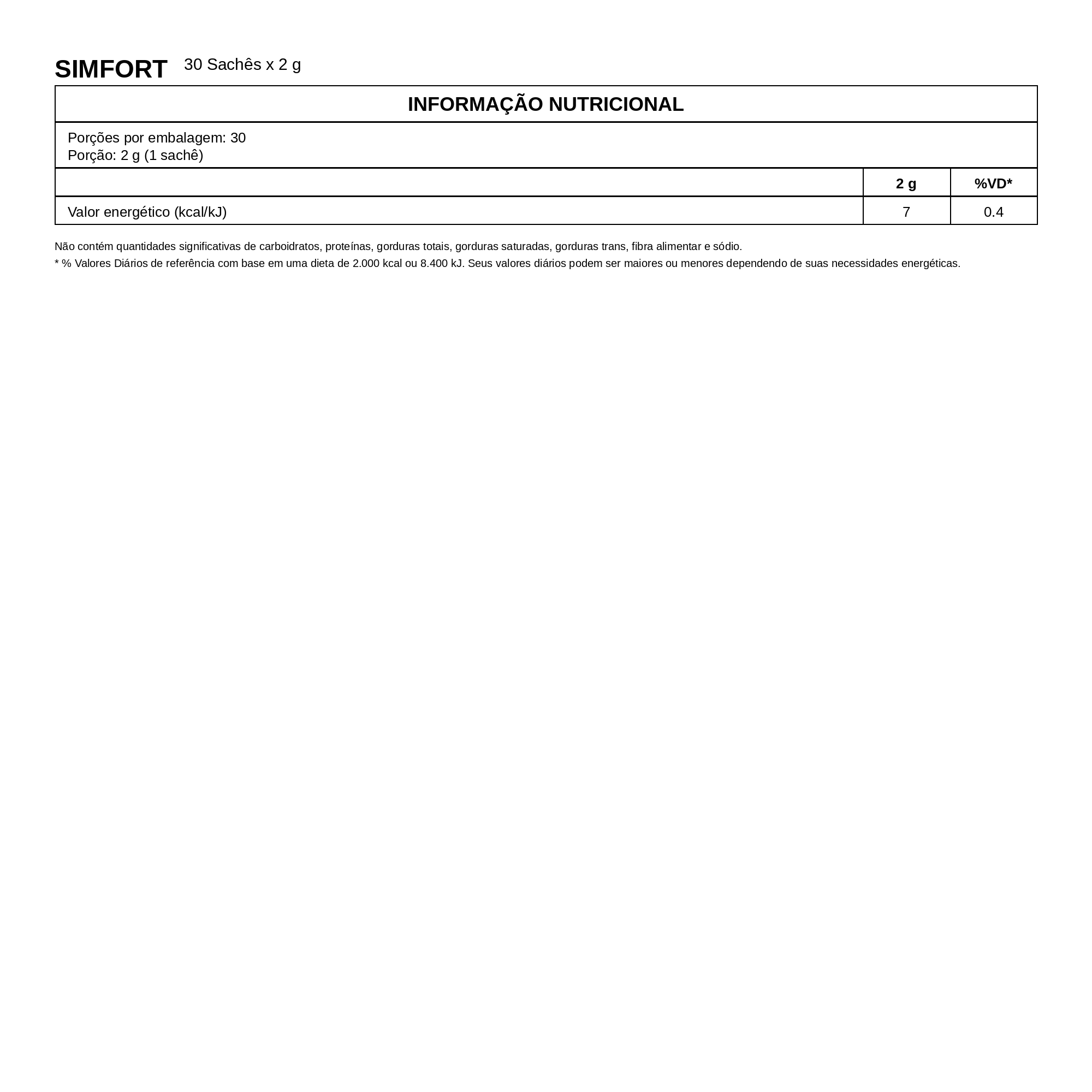 Simfort 30 Sachês de 2g – Vitafor