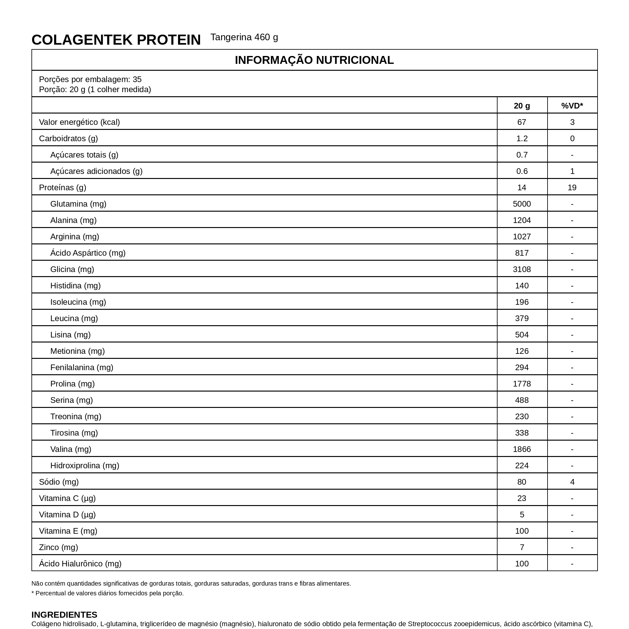 Colagentek Protein Sabor Tangerina 460g – Vitafor