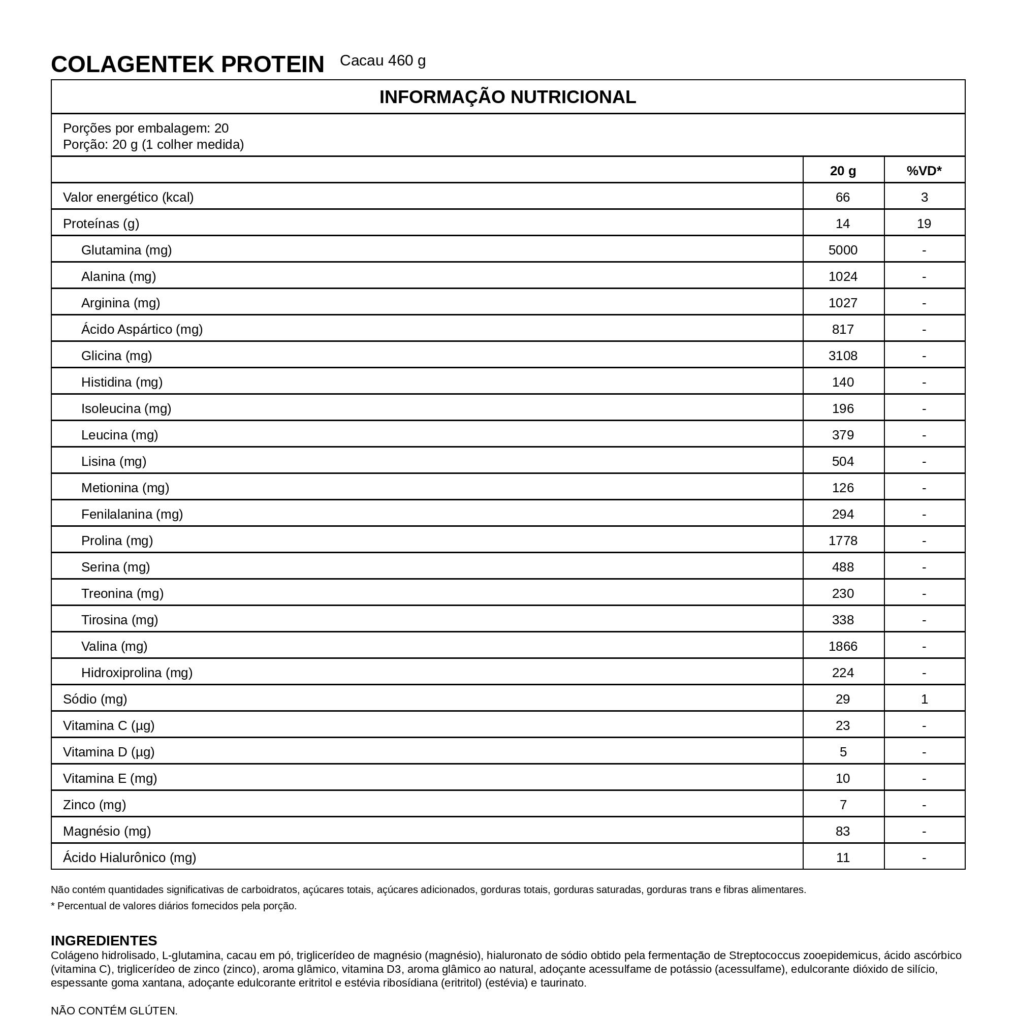 Colagentek Protein Sabor Cacau 460g – Vitafor
