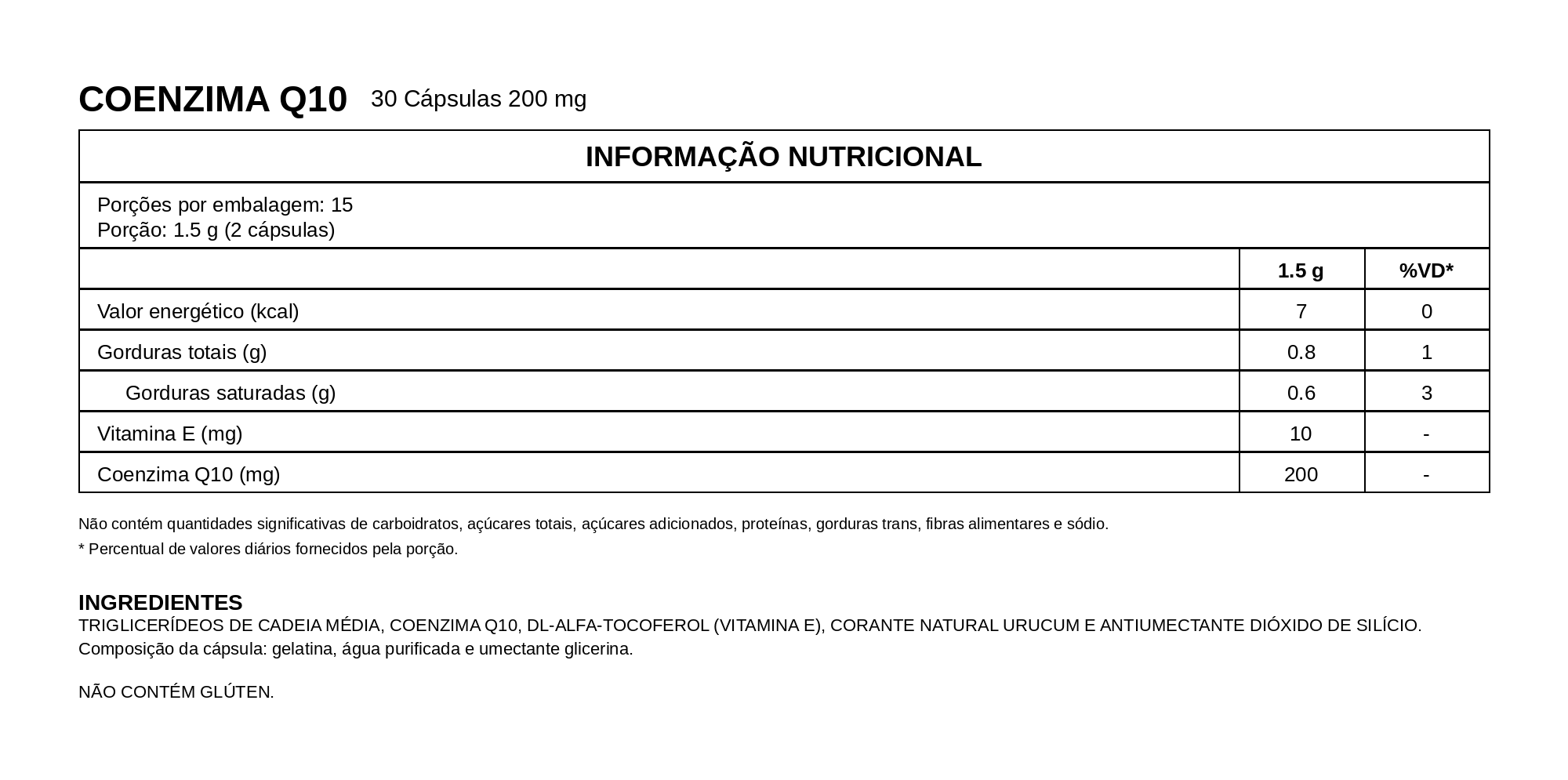 COQ-10 (Coenzima Q10) 200mg 30 Cápsulas – Vitafor