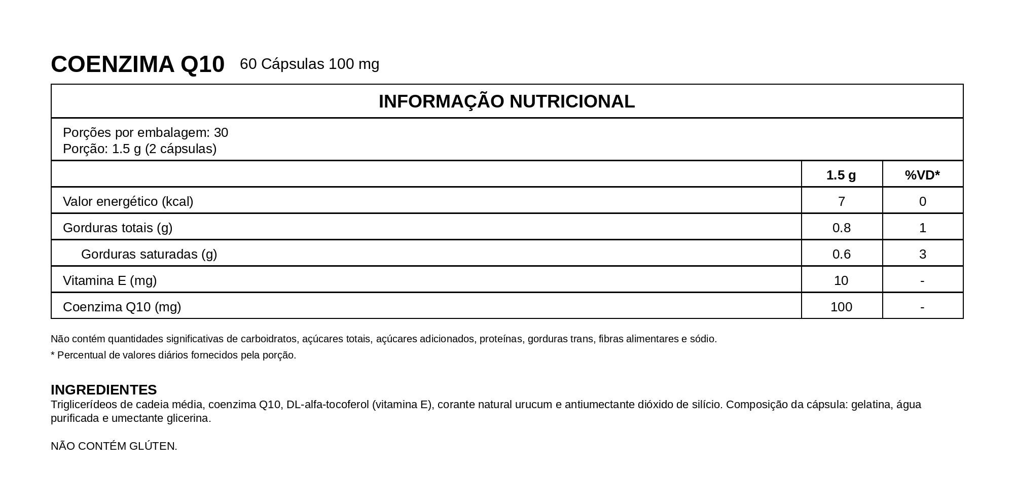 COQ-10 (Coenzima Q10) 60 Cápsulas – Vitafor