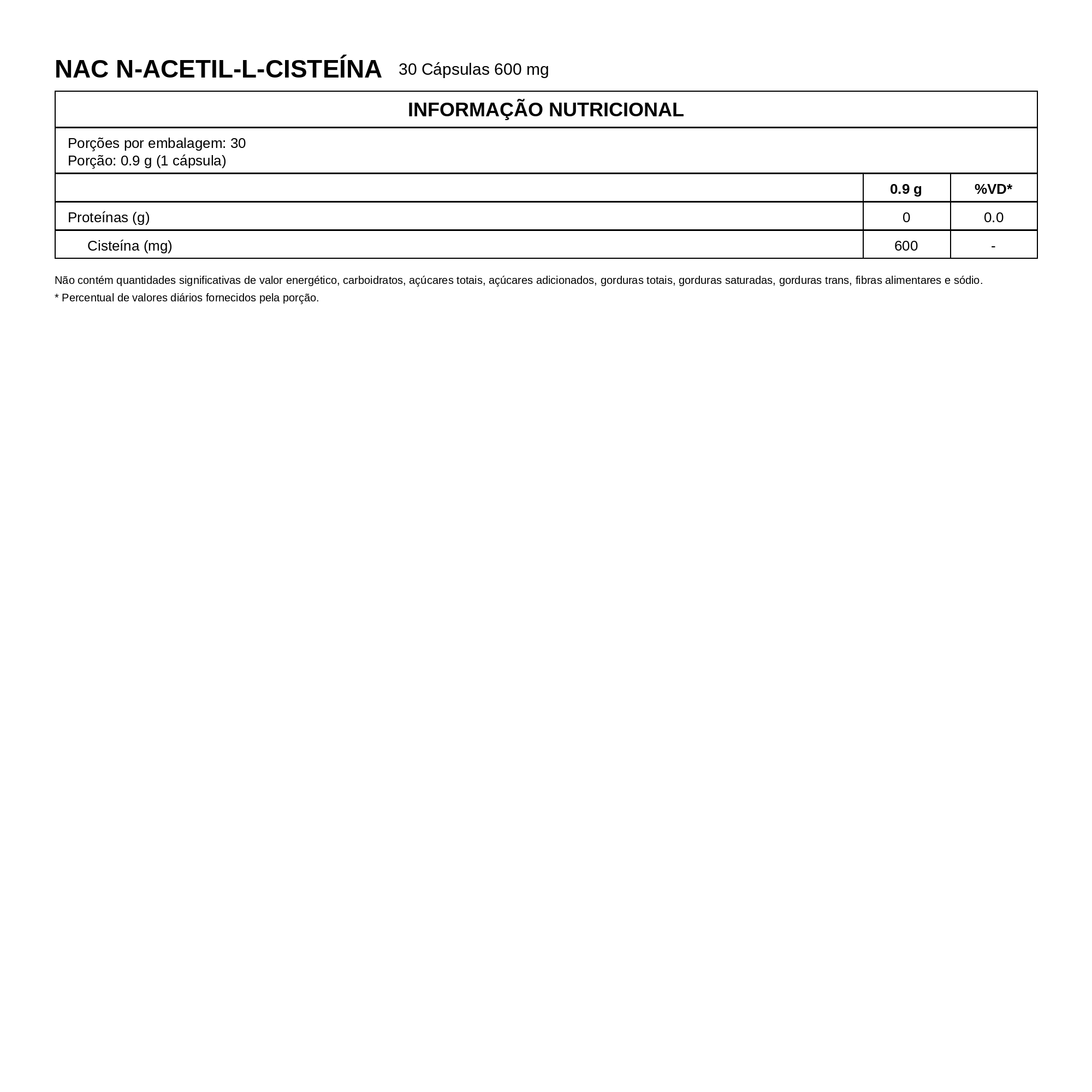 NAC 600mg 30 Cápsulas – Vitafor