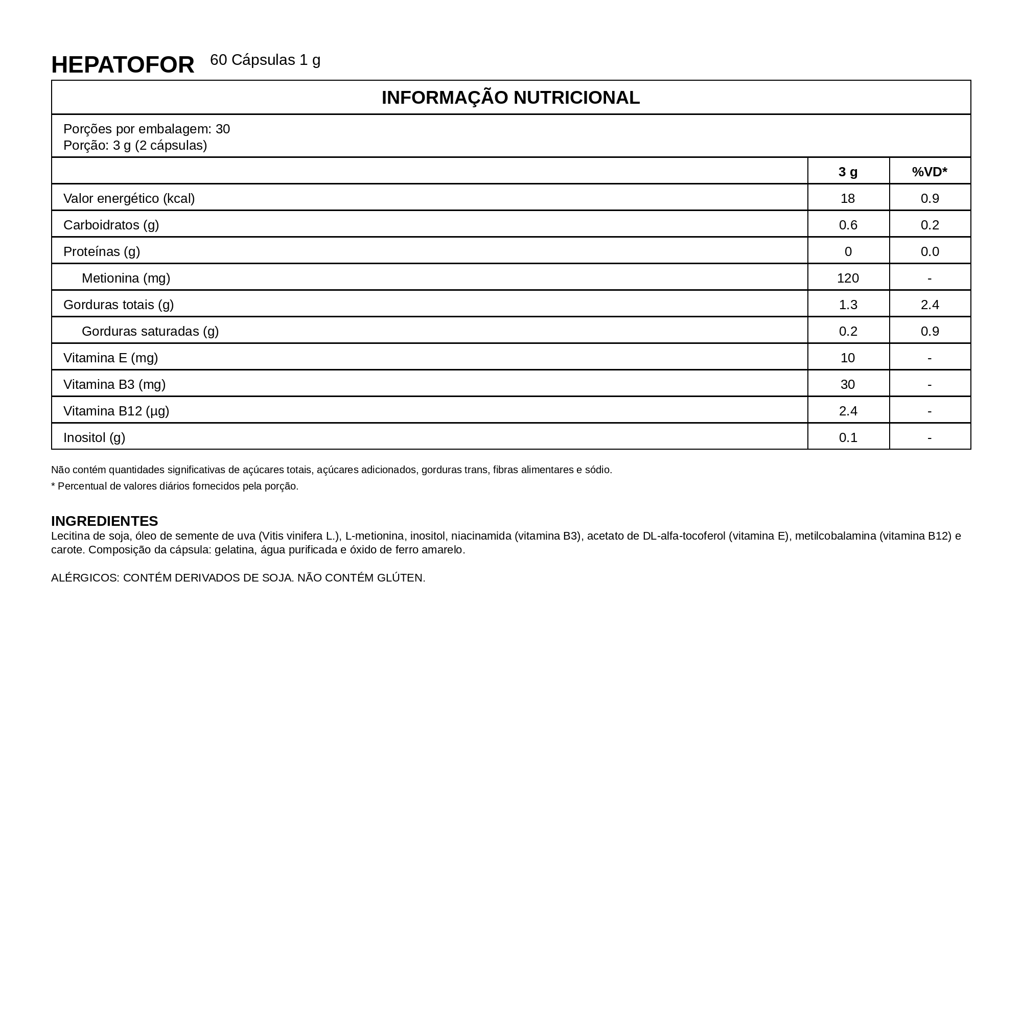 Hepatofor 60 Cápsulas – Vitafor