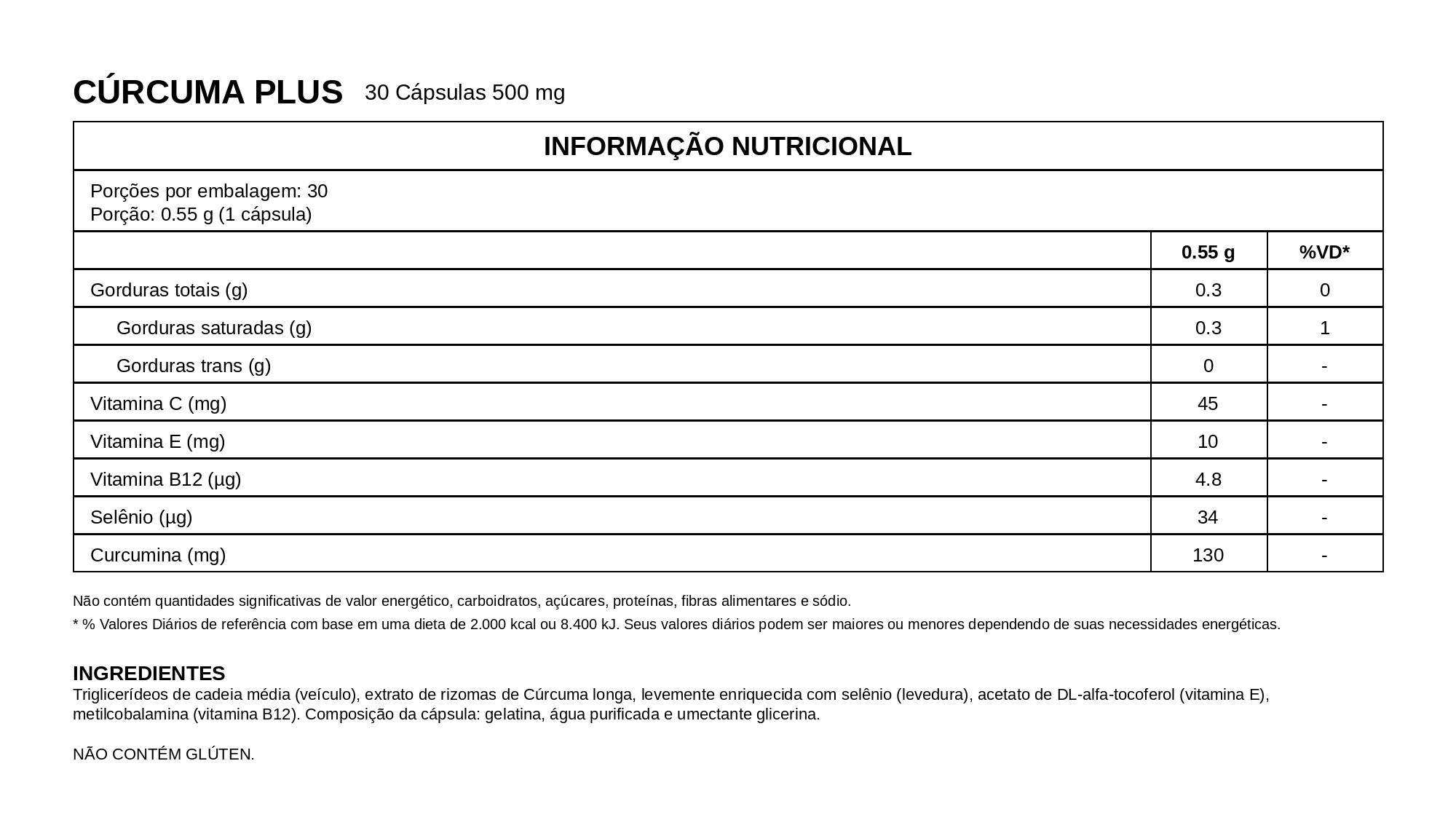 Cúrcuma Plus 30 Cápsulas – Vitafor