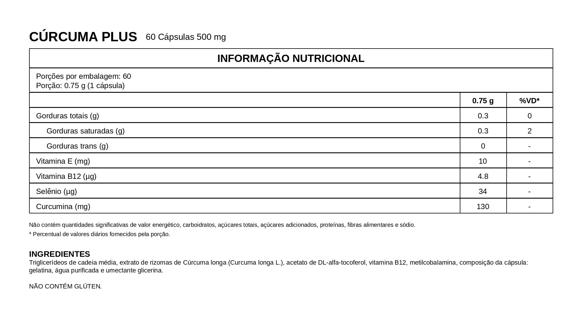 Cúrcuma Plus 60 Cápsulas – Vitafor