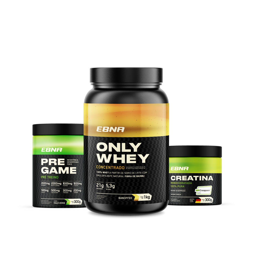 Kit Store - 4 un. Only Whey Concentrado 1kg + 4 un. Pre Game 300g + 4 un. Creatina 300g