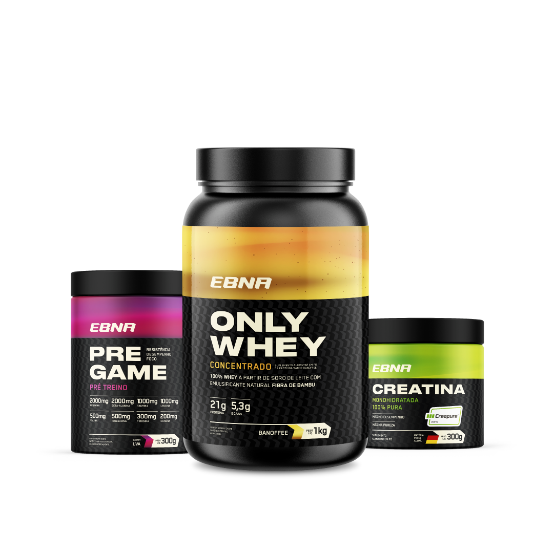 Kit Store - 4 un. Only Whey Concentrado 1kg + 4 un. Pre Game 300g + 4 un. Creatina 300g