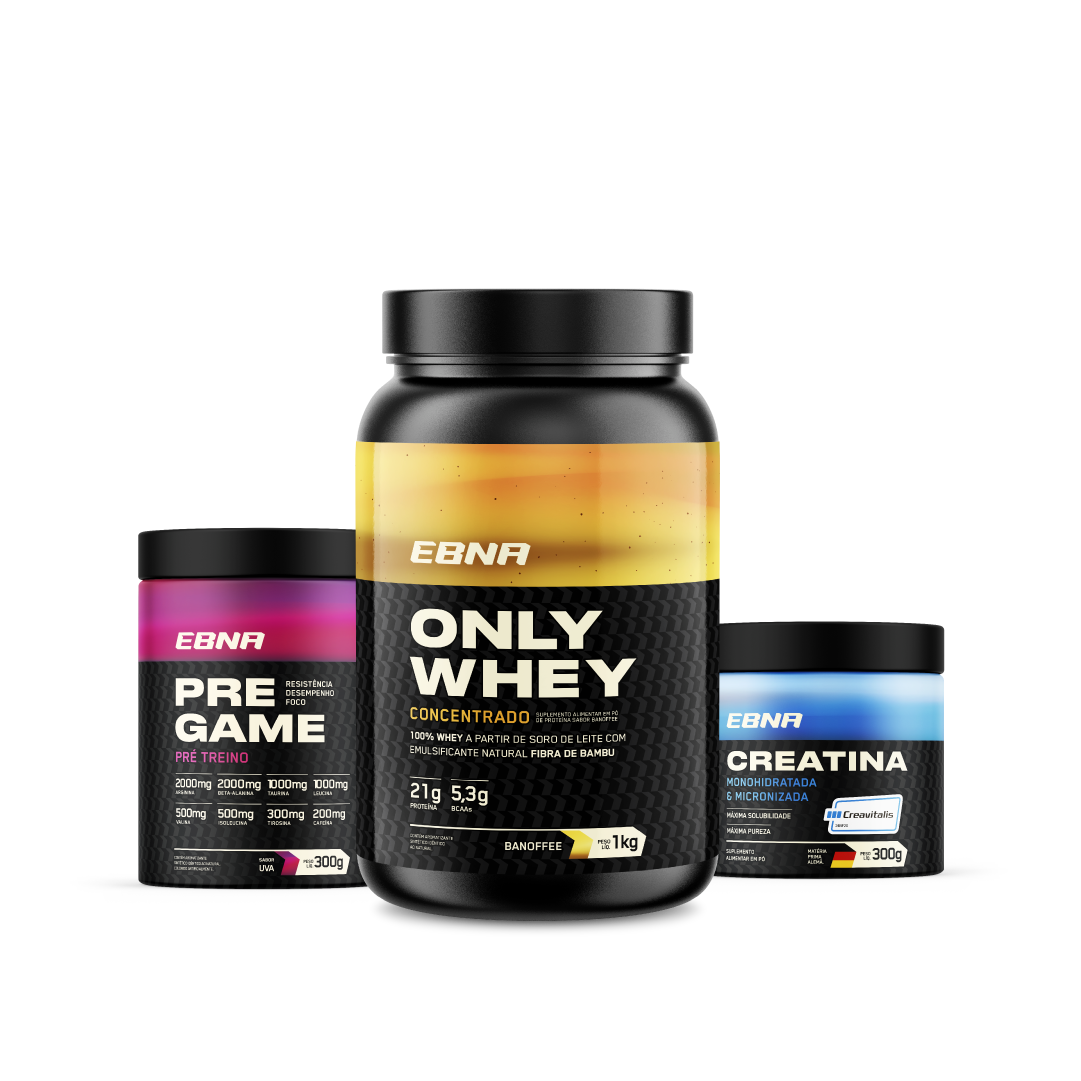 Kit Store - 4 un. Only Whey Concentrado 1kg + 4 un. Pre Game 300g + 4 un. Creatina 300g