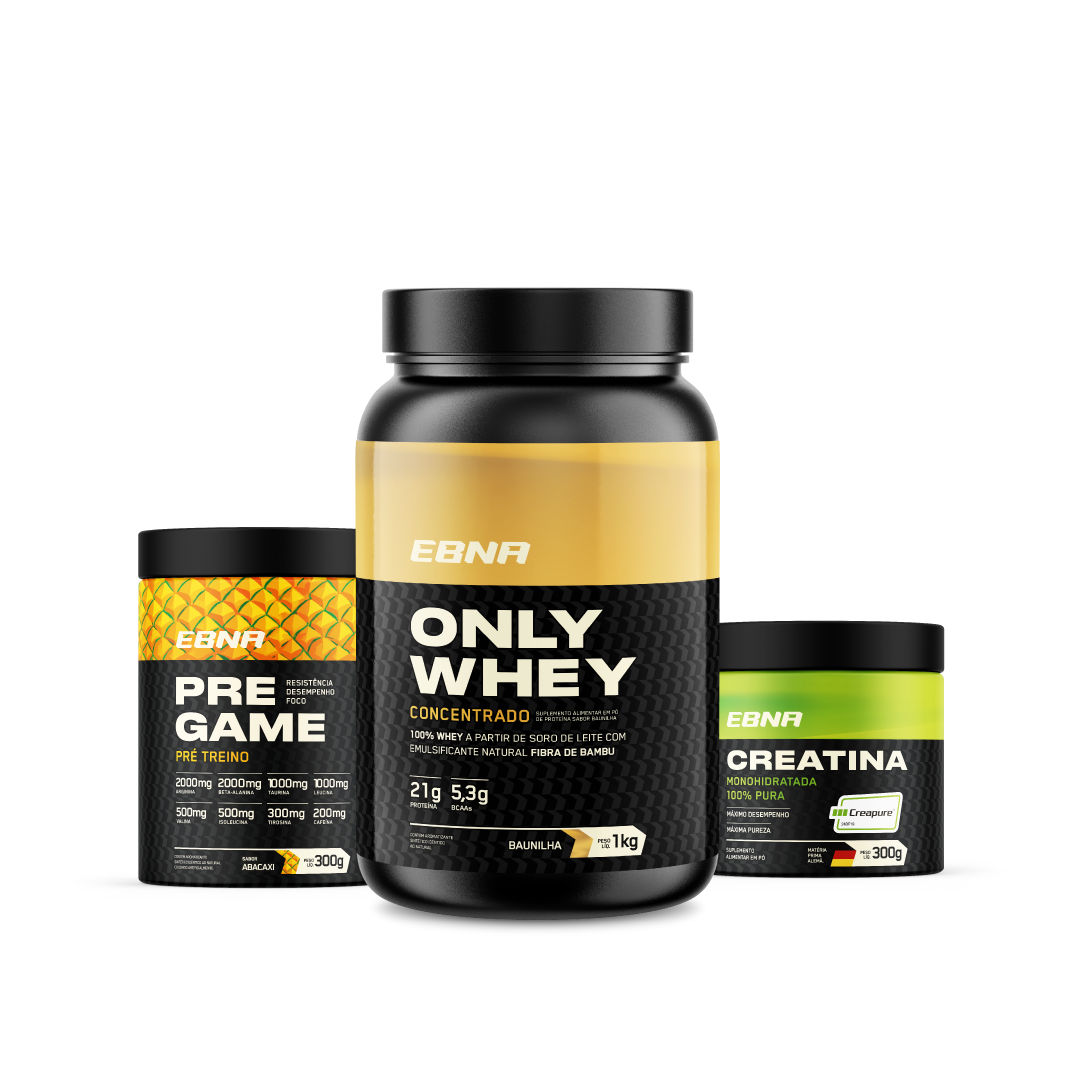 Kit Store - 4 un. Only Whey Concentrado 1kg + 4 un. Pre Game 300g + 4 un. Creatina 300g