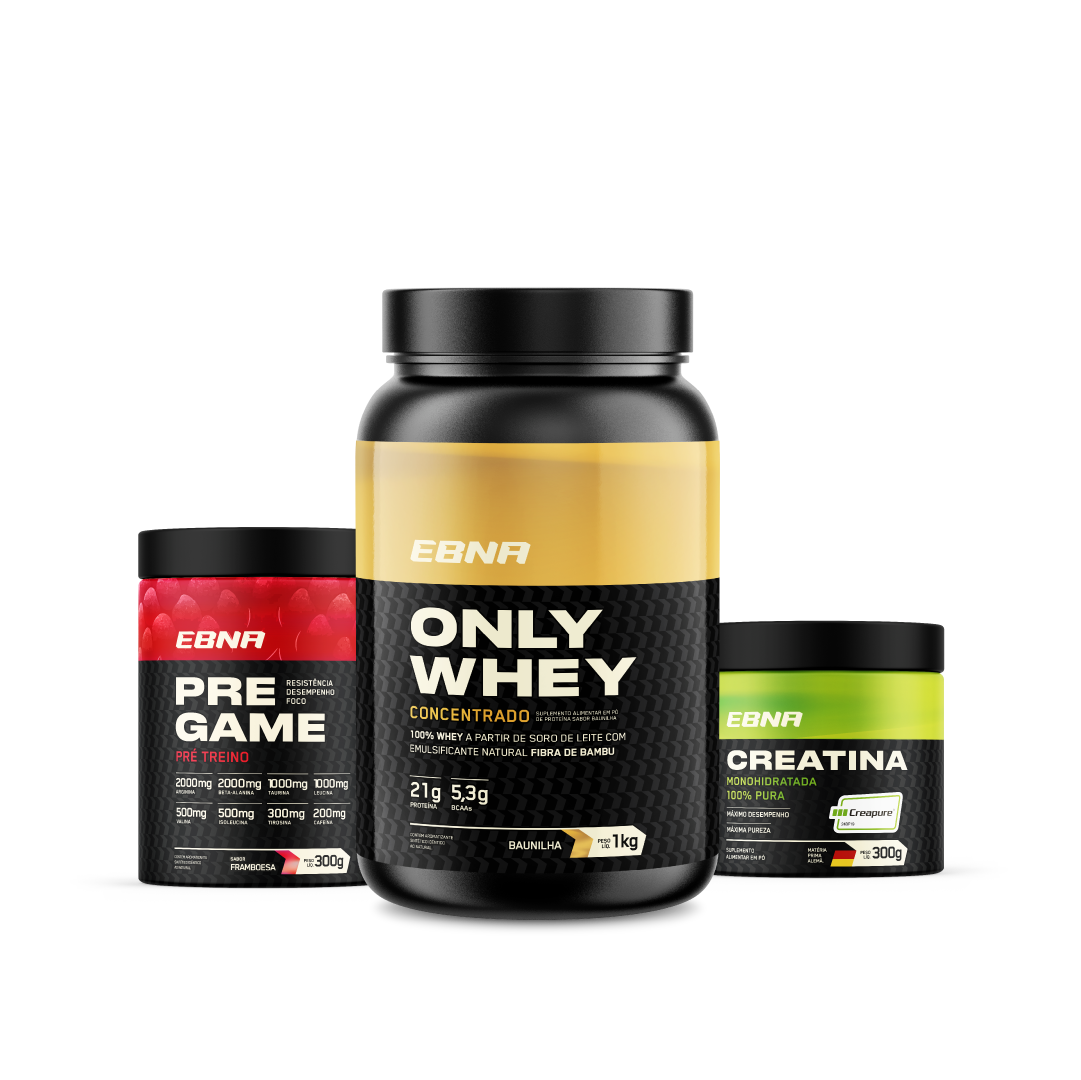 Kit Store - 4 un. Only Whey Concentrado 1kg + 4 un. Pre Game 300g + 4 un. Creatina 300g