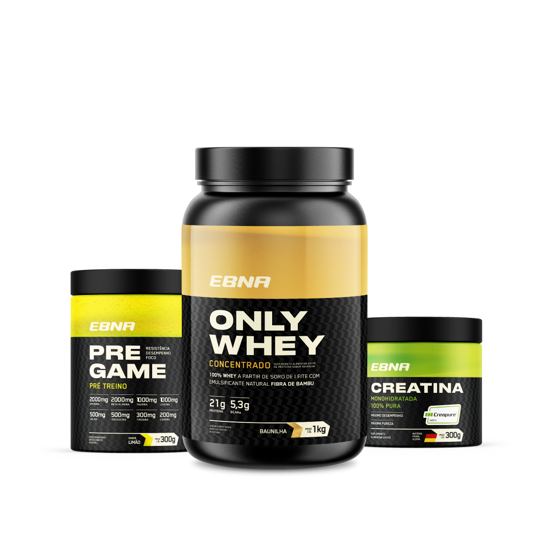 Kit Store - 4 un. Only Whey Concentrado 1kg + 4 un. Pre Game 300g + 4 un. Creatina 300g