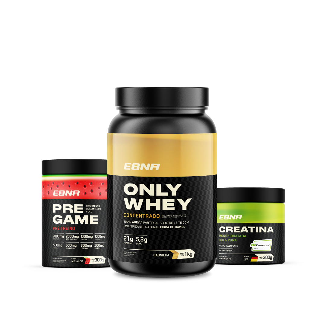 Kit Store - 4 un. Only Whey Concentrado 1kg + 4 un. Pre Game 300g + 4 un. Creatina 300g