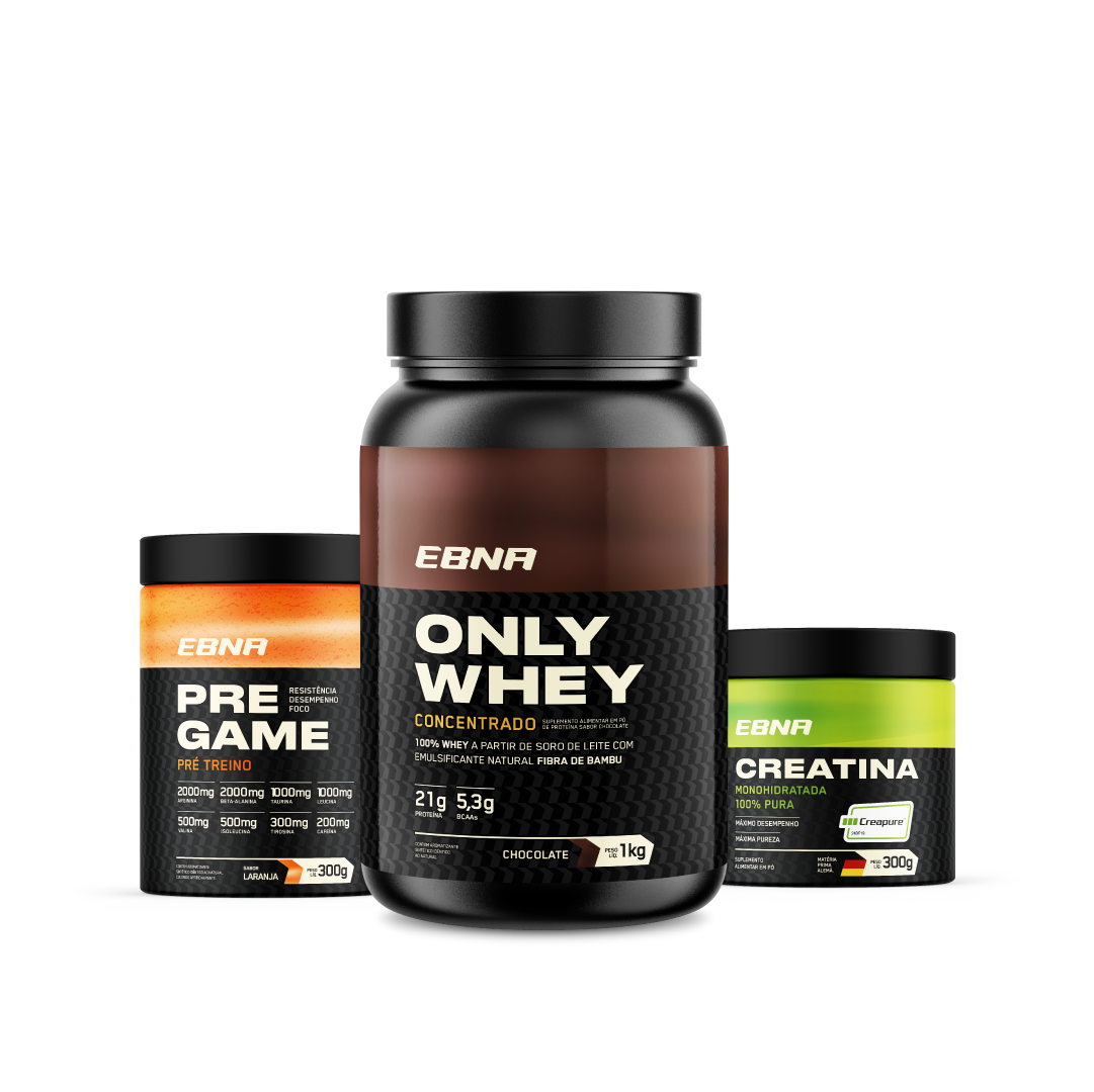 Kit Store - 4 un. Only Whey Concentrado 1kg + 4 un. Pre Game 300g + 4 un. Creatina 300g