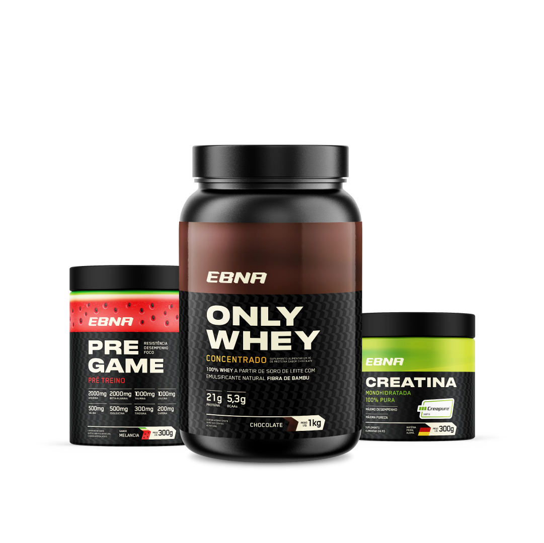 Kit Store - 4 un. Only Whey Concentrado 1kg + 4 un. Pre Game 300g + 4 un. Creatina 300g