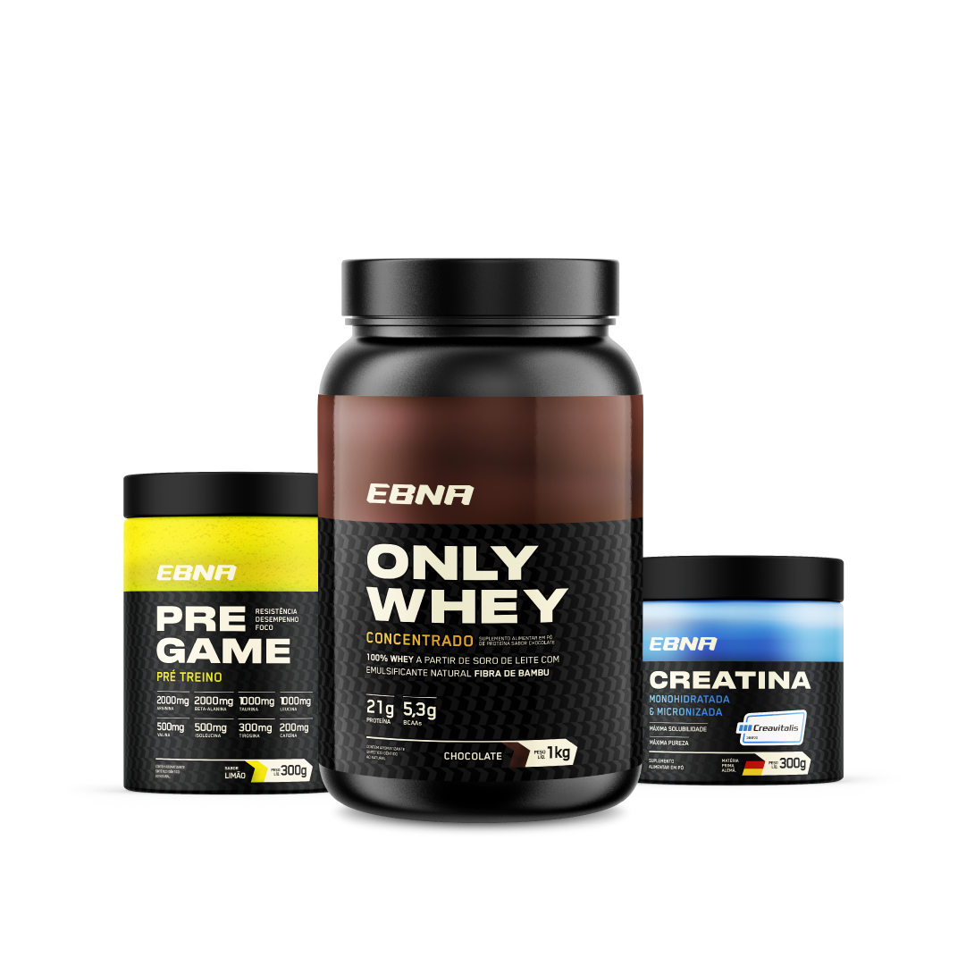 Kit Store - 4 un. Only Whey Concentrado 1kg + 4 un. Pre Game 300g + 4 un. Creatina 300g