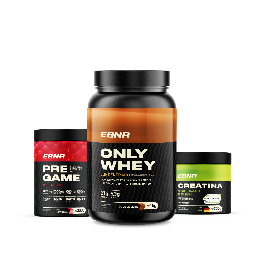 Kit Store - 4 un. Only Whey Concentrado 1kg + 4 un. Pre Game 300g + 4 un. Creatina 300g