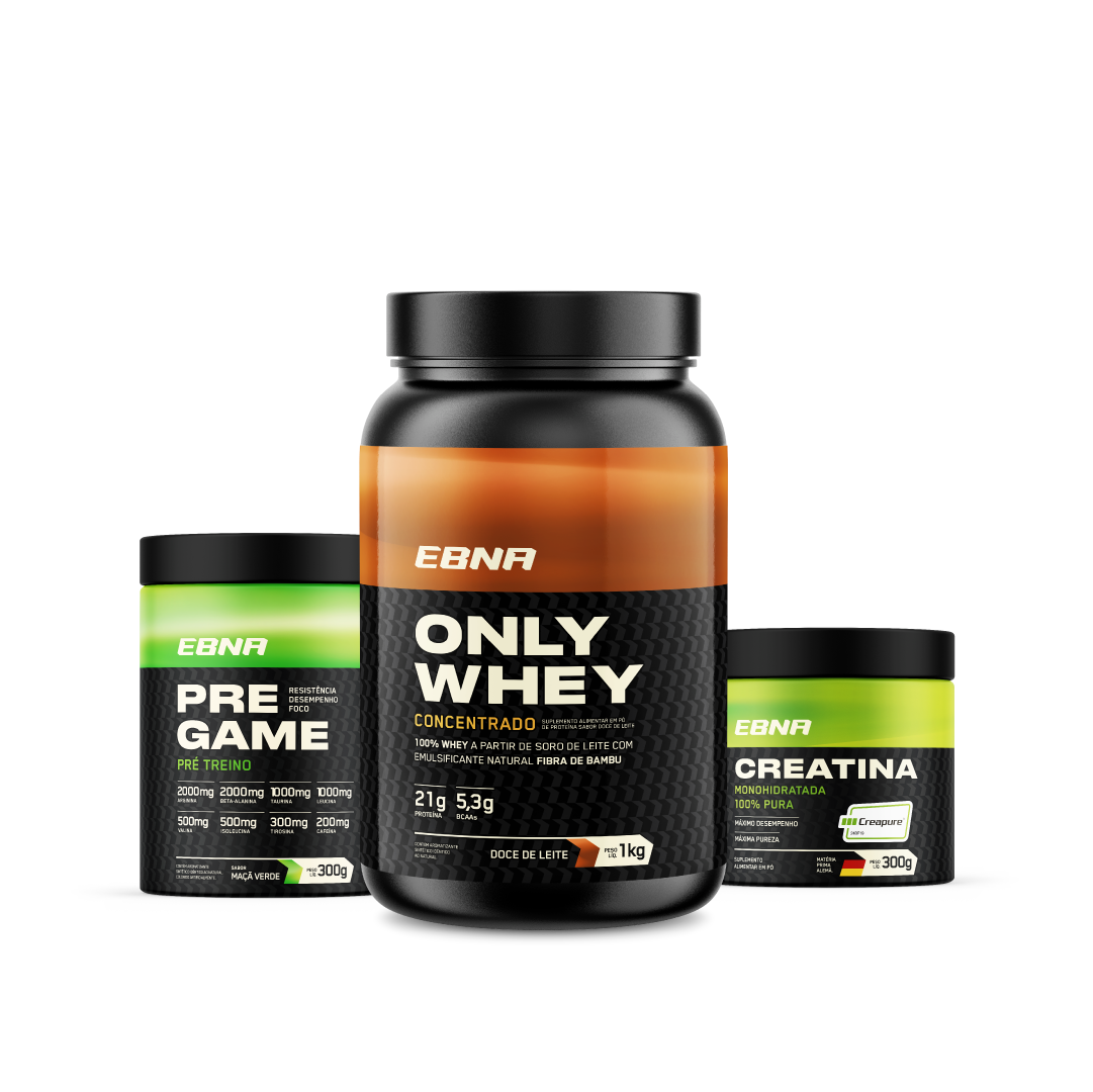 Kit Store - 4 un. Only Whey Concentrado 1kg + 4 un. Pre Game 300g + 4 un. Creatina 300g