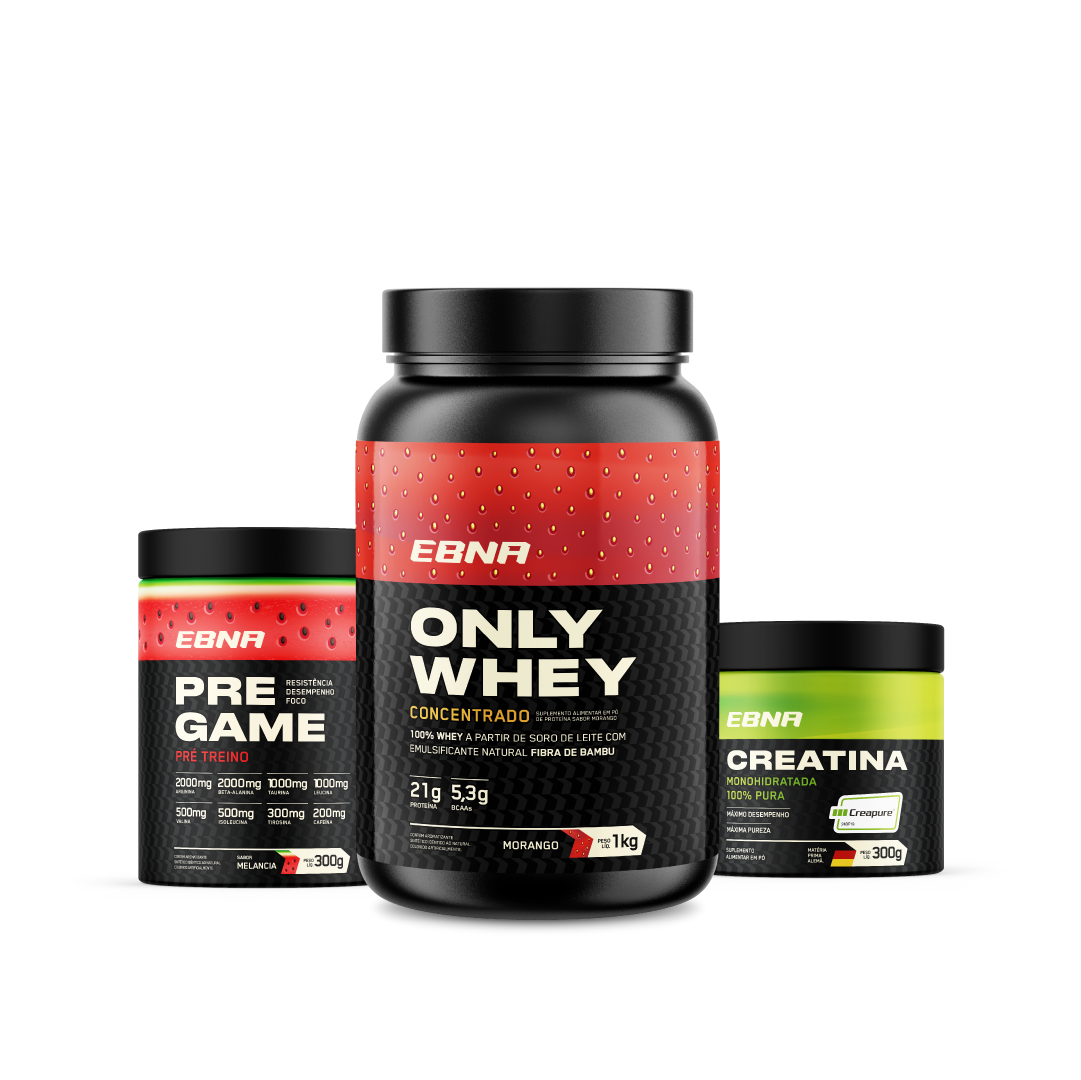 Kit Store - 4 un. Only Whey Concentrado 1kg + 4 un. Pre Game 300g + 4 un. Creatina 300g