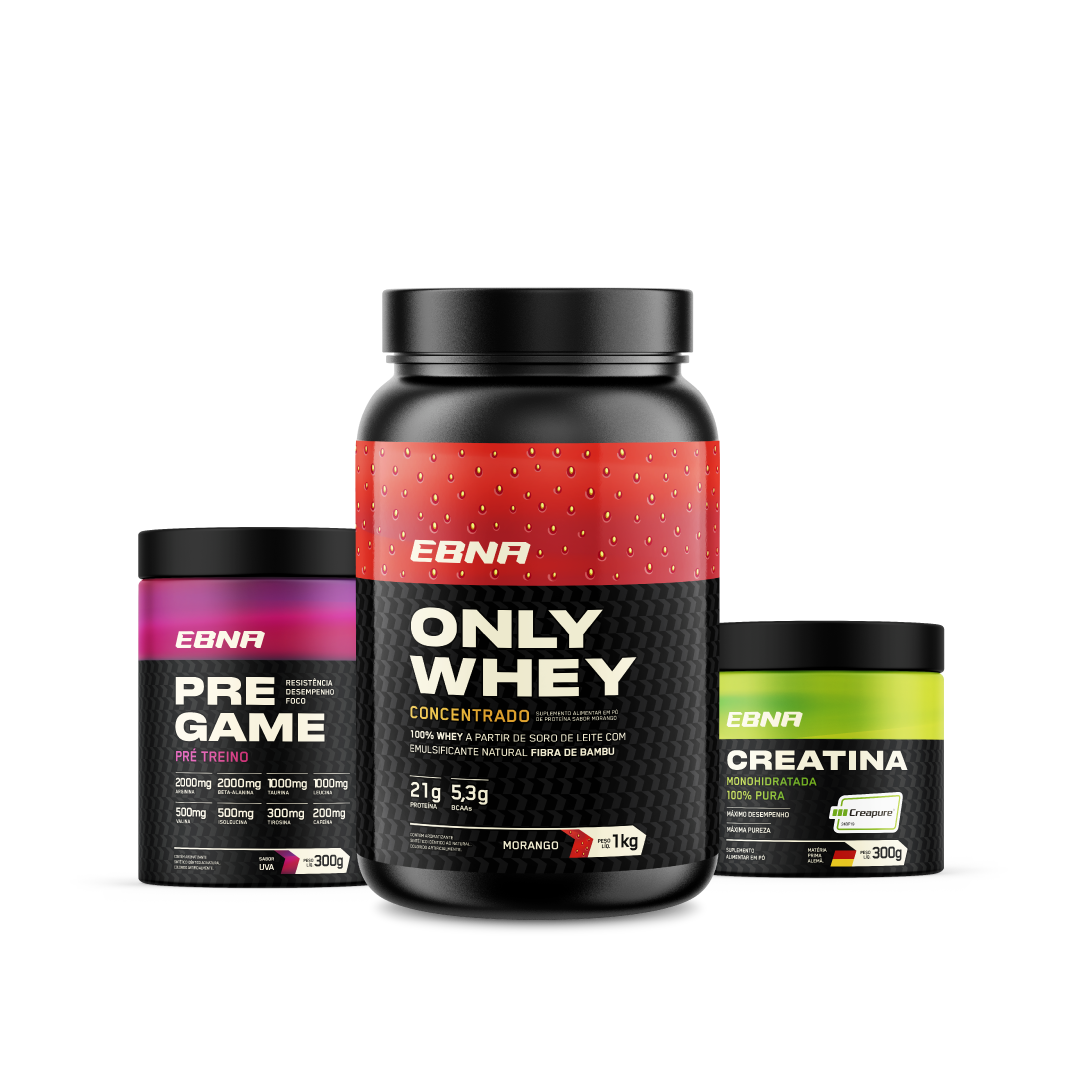 Kit Store - 4 un. Only Whey Concentrado 1kg + 4 un. Pre Game 300g + 4 un. Creatina 300g