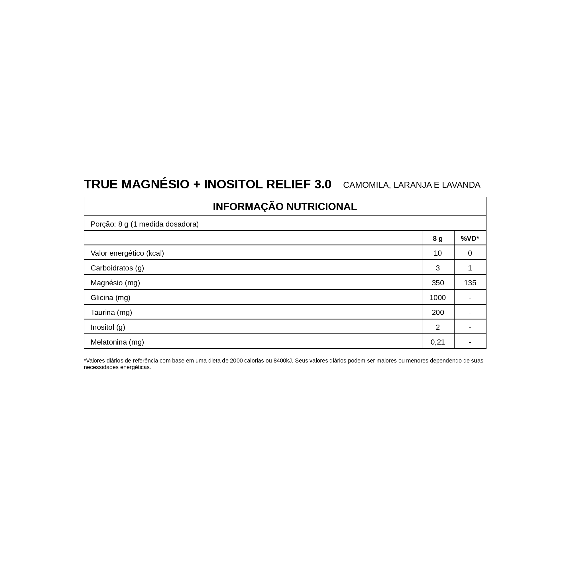 True Magnésio + Inositol Relief 3.0 (Camomila, Laranja e Lavanda 350g) – True Source